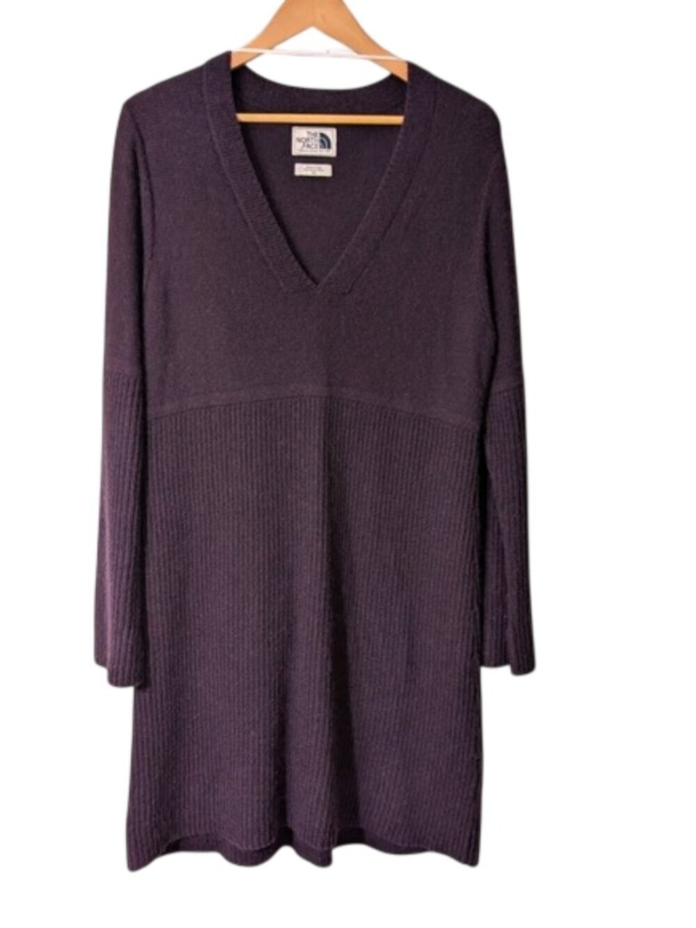 The North Face Alpaca Wool‎ Blend Women's Dark Plum V-Neck Knit Sweater Dress XL